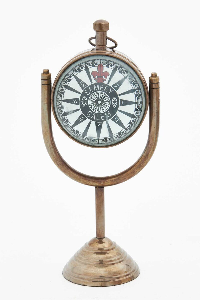 D0811 - Clock & Compass Sphere w/ Stand, Anti | Batela USA