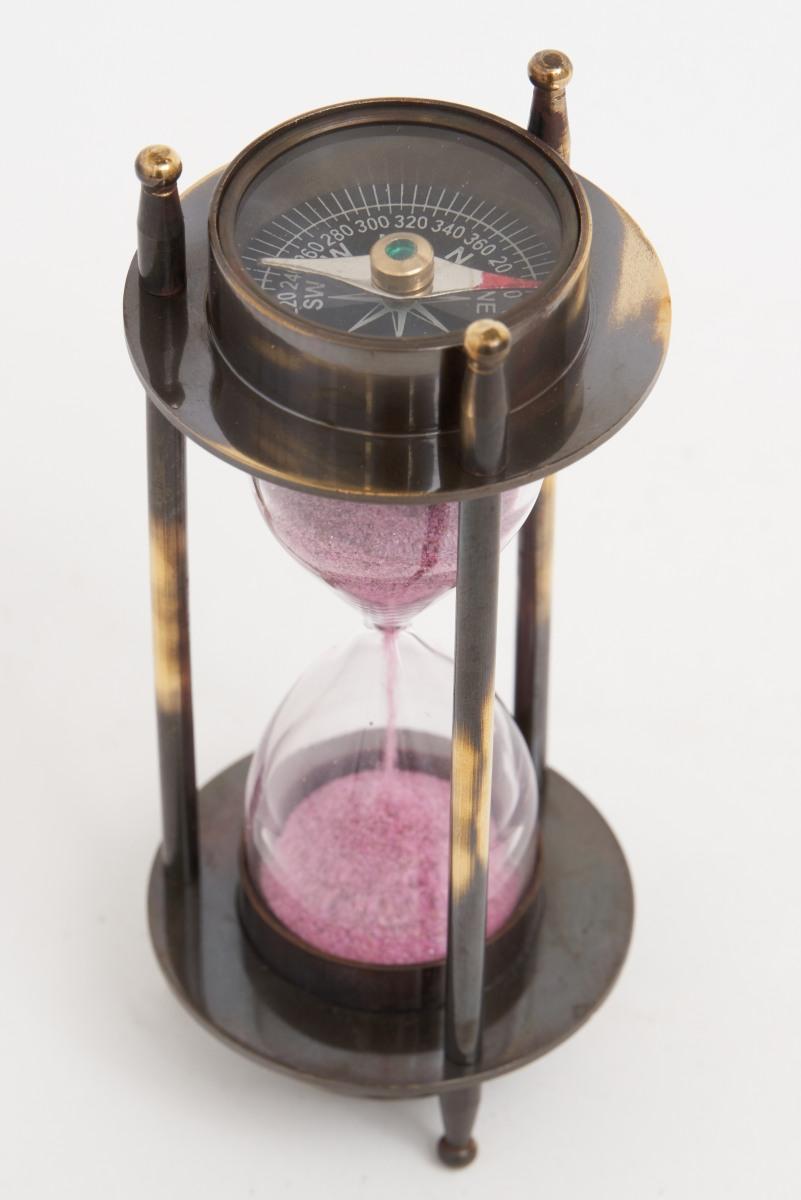 Batela Hourglass w/ Compasses & Antiqued Brass Stand